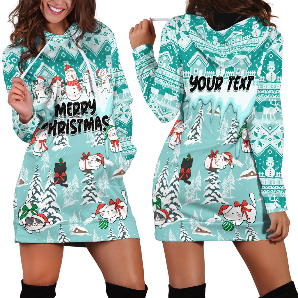 Custom Cat Christmas Hoodie Dress Cat With Snowman In Winter Scene - Wonder Print Shop