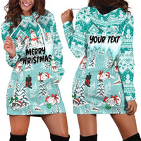 Custom Cat Christmas Hoodie Dress Cat With Snowman In Winter Scene - Wonder Print Shop