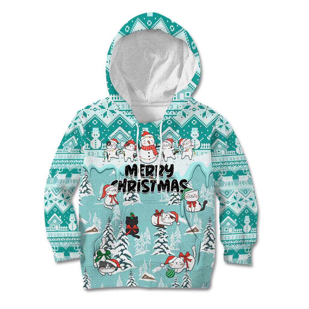Custom Cat Christmas Kid Hoodie Cat With Snowman In Winter Scene - Wonder Print Shop