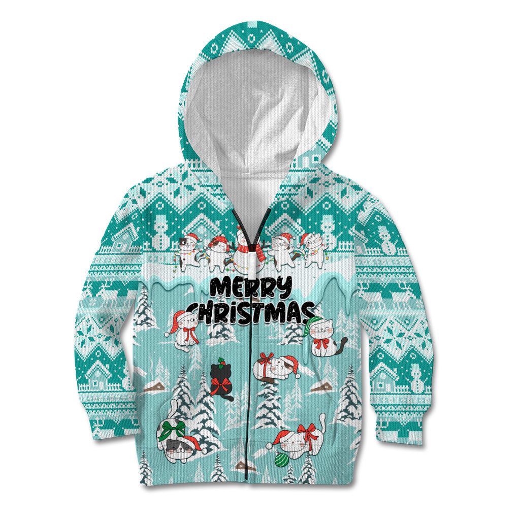 Custom Cat Christmas Kid Hoodie Cat With Snowman In Winter Scene - Wonder Print Shop