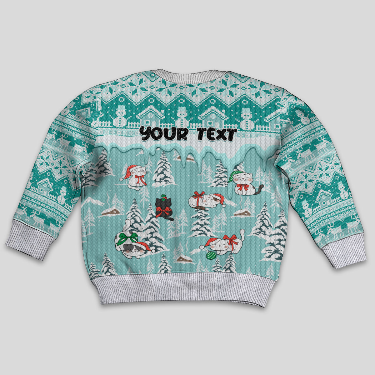 Custom Cat Christmas Kid Ugly Christmas Sweater Cat With Snowman In Winter Scene - Wonder Print Shop