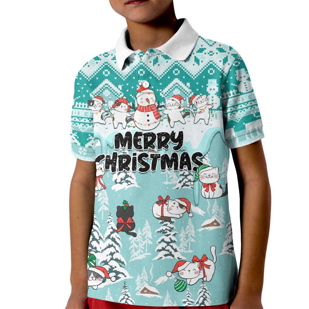 Custom Cat Christmas Kid Polo Shirt Cat With Snowman In Winter Scene - Wonder Print Shop