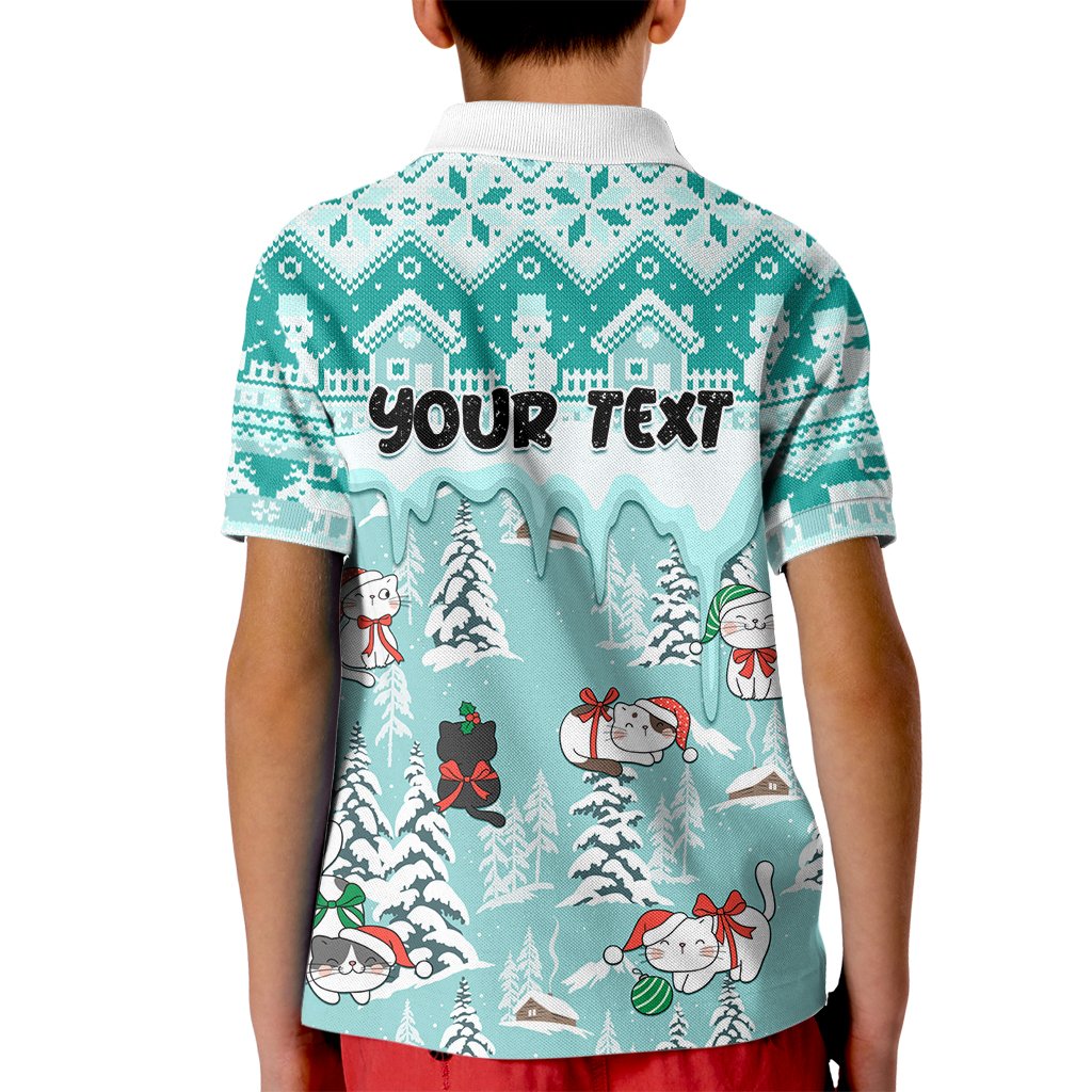 Custom Cat Christmas Kid Polo Shirt Cat With Snowman In Winter Scene - Wonder Print Shop