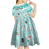 Custom Cat Christmas Kid Short Sleeve Dress Cat With Snowman In Winter Scene - Wonder Print Shop