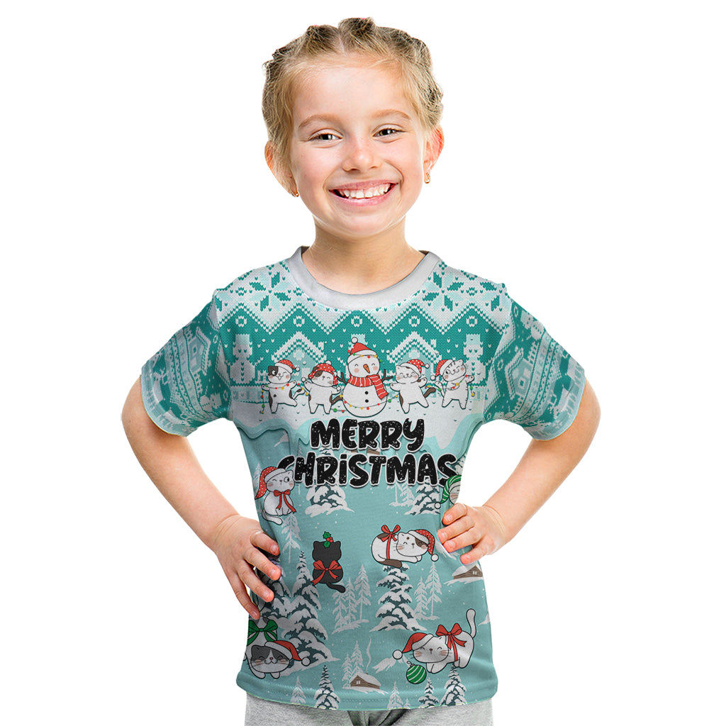 Custom Cat Christmas Kid T Shirt Cat With Snowman In Winter Scene - Wonder Print Shop