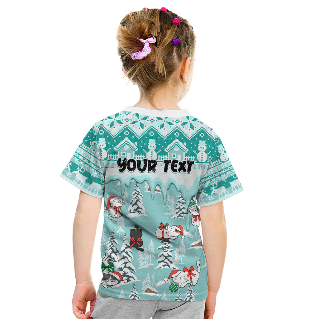 Custom Cat Christmas Kid T Shirt Cat With Snowman In Winter Scene - Wonder Print Shop