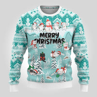 Custom Cat Christmas Ugly Christmas Sweater Cat With Snowman In Winter Scene - Wonder Print Shop