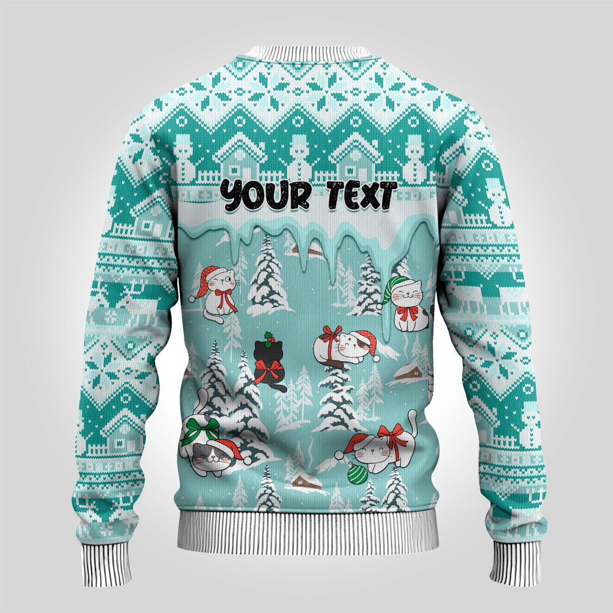 Custom Cat Christmas Ugly Christmas Sweater Cat With Snowman In Winter Scene - Wonder Print Shop