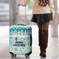 Custom Cat Christmas Luggage Cover Cat With Snowman In Winter Scene - Wonder Print Shop