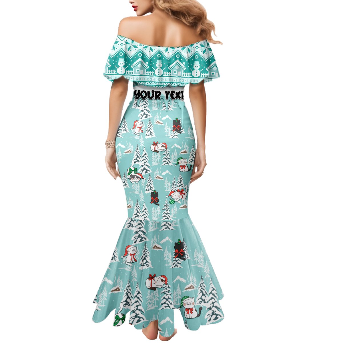 Custom Cat Christmas Mermaid Dress Cat With Snowman In Winter Scene - Wonder Print Shop