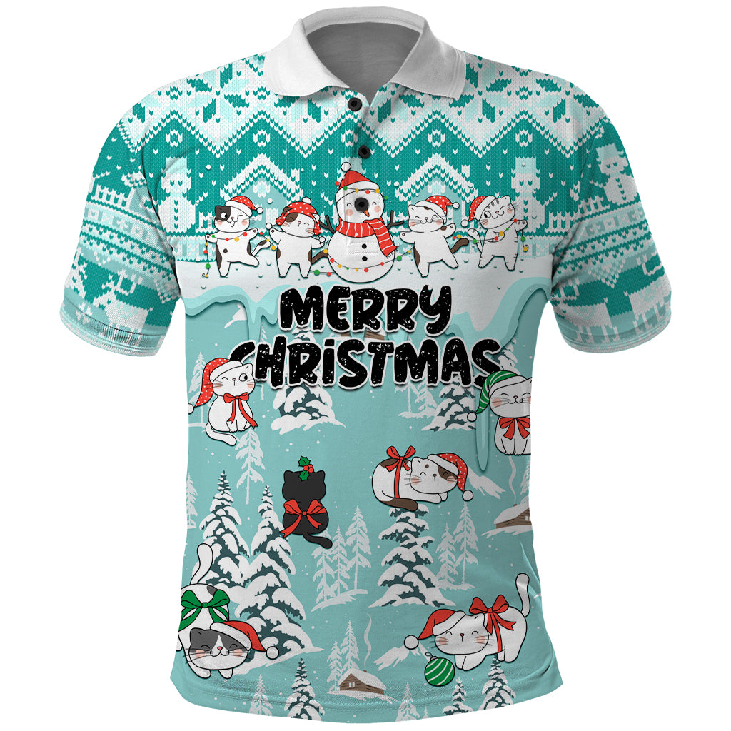 Custom Cat Christmas Polo Shirt Cat With Snowman In Winter Scene - Wonder Print Shop