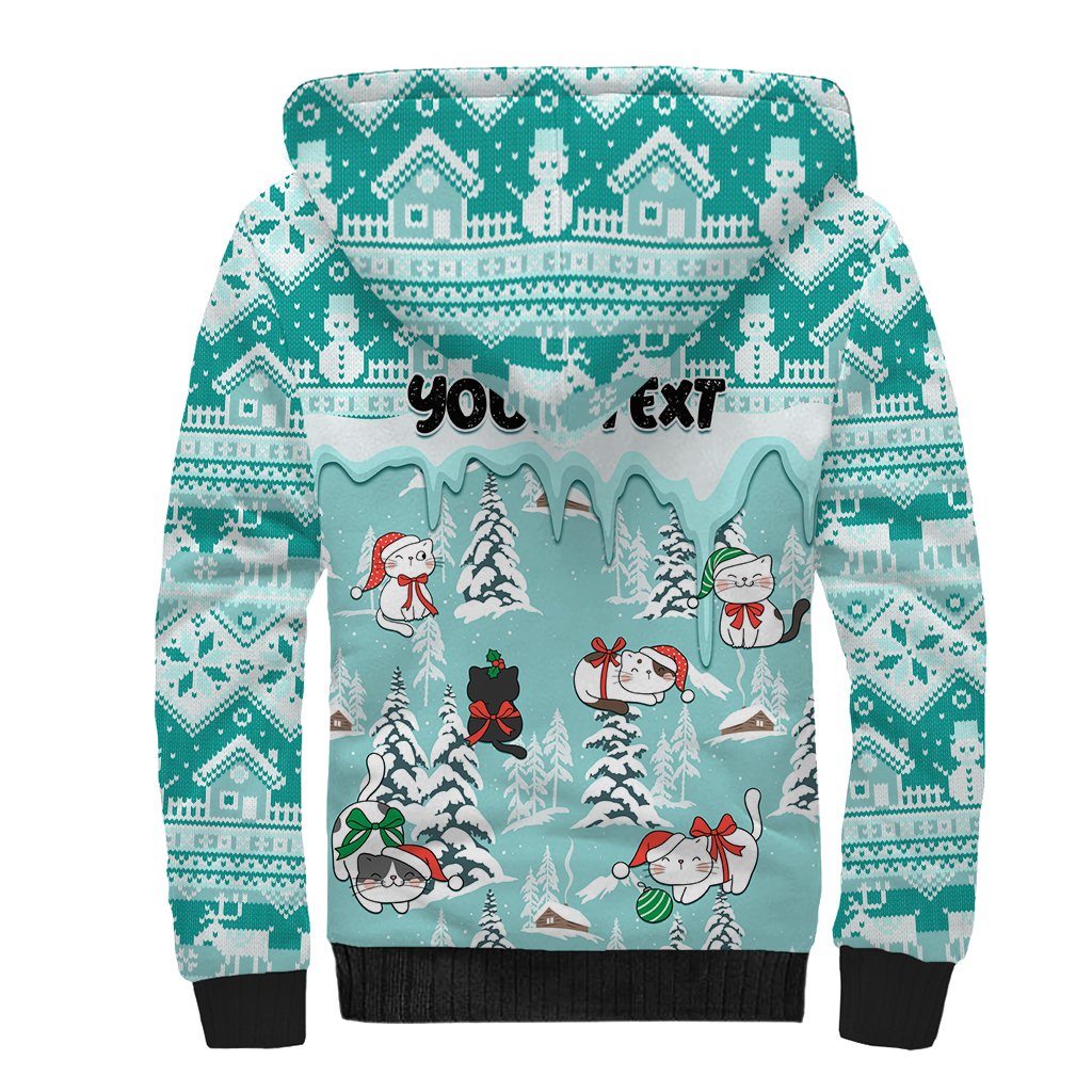 Custom Cat Christmas Sherpa Hoodie Cat With Snowman In Winter Scene - Wonder Print Shop