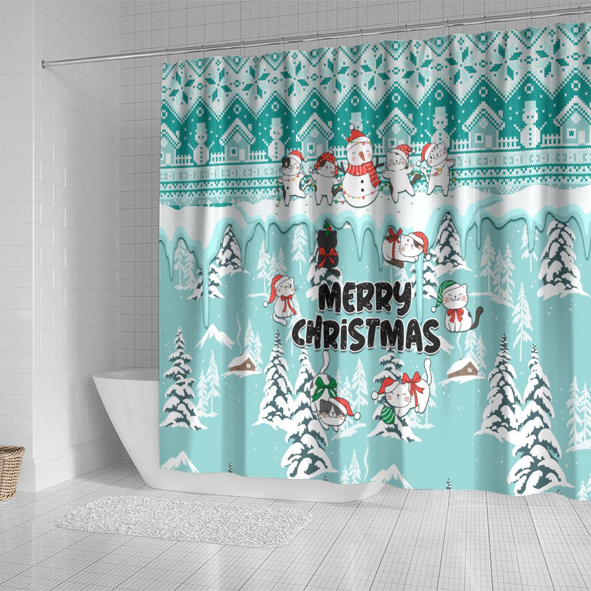 custom-cat-christmas-shower-curtain-cat-with-snowman-in-winter-scene