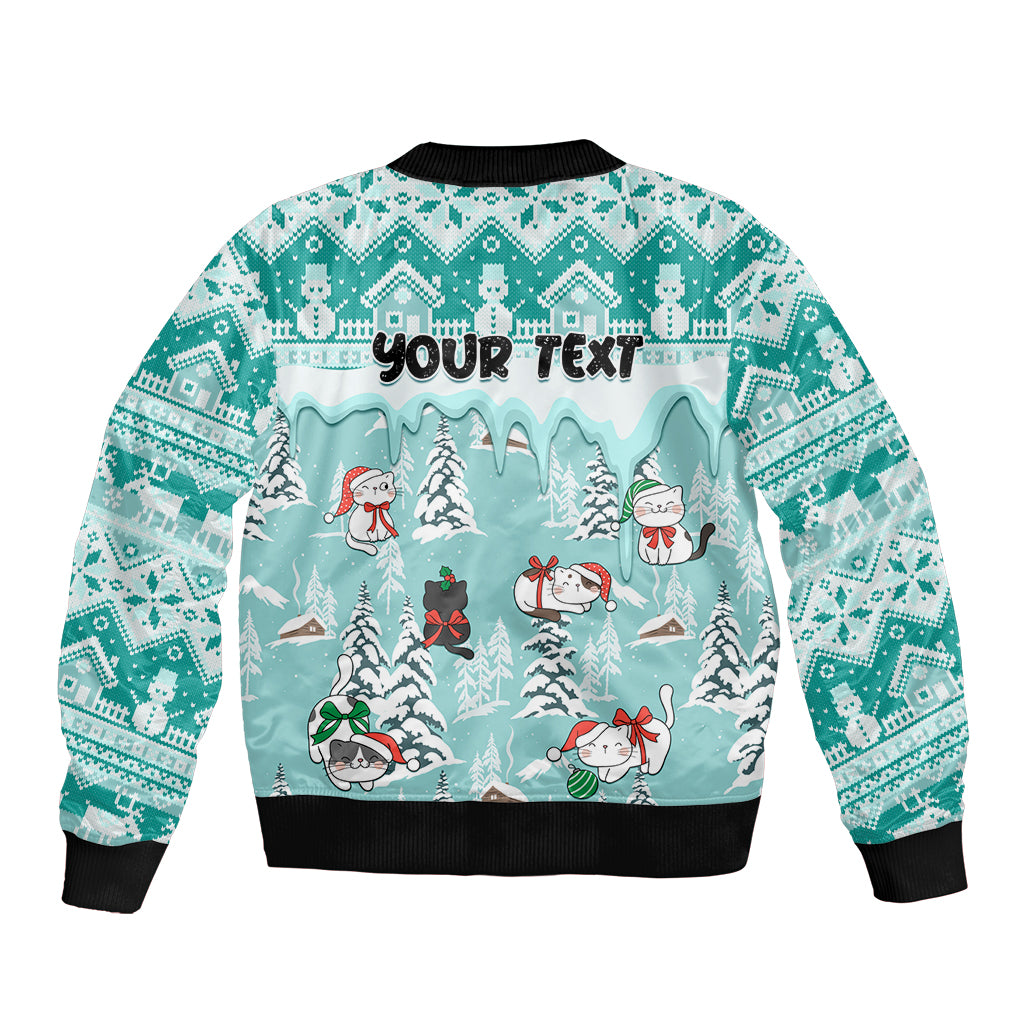 Custom Cat Christmas Sleeve Zip Bomber Jacket Cat With Snowman In Winter Scene - Wonder Print Shop