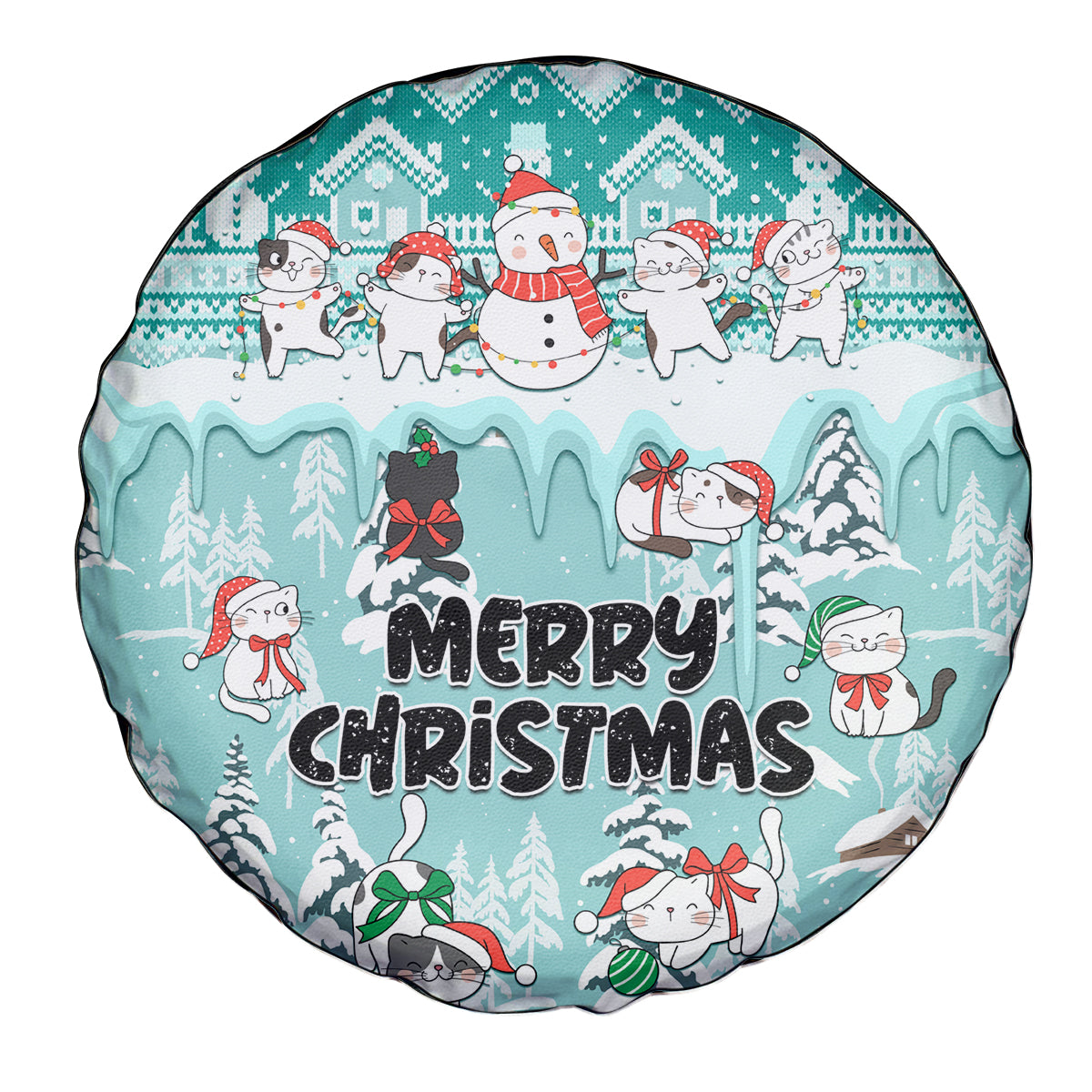 Custom Cat Christmas Spare Tire Cover Cat With Snowman In Winter Scene - Wonder Print Shop