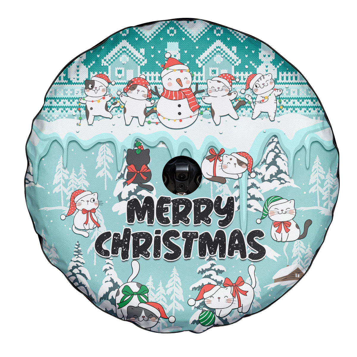 Custom Cat Christmas Spare Tire Cover Cat With Snowman In Winter Scene - Wonder Print Shop