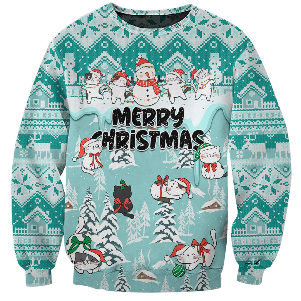 Custom Cat Christmas Sweatshirt Cat With Snowman In Winter Scene - Wonder Print Shop