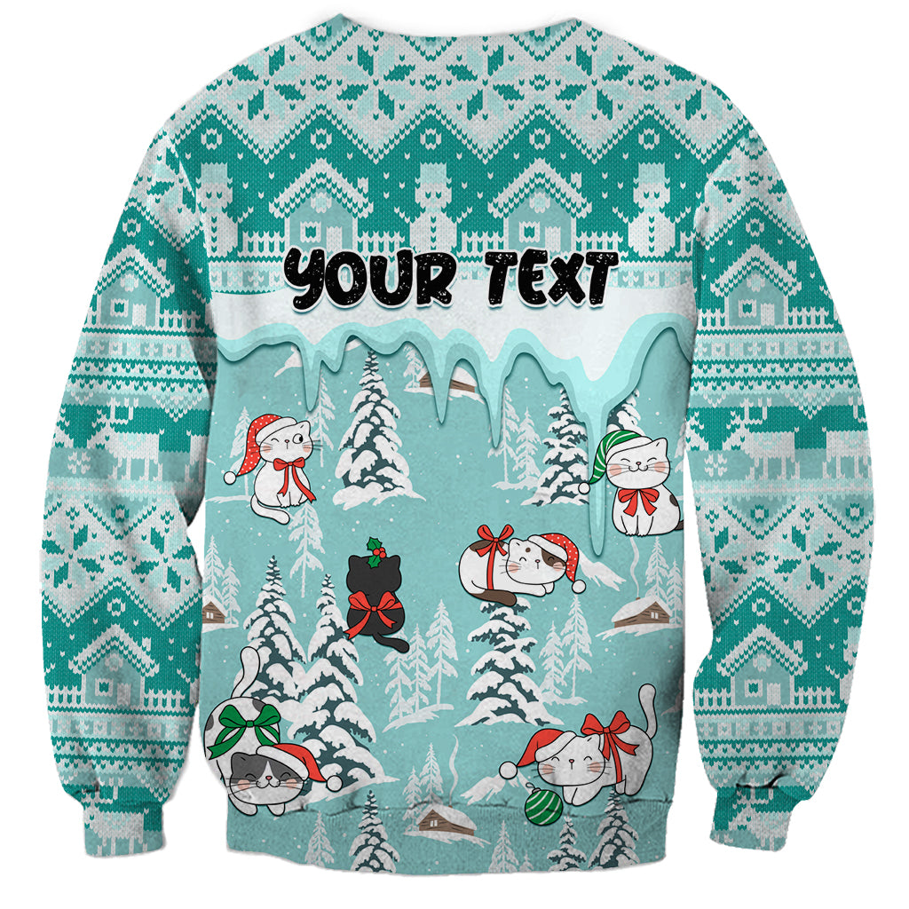 Custom Cat Christmas Sweatshirt Cat With Snowman In Winter Scene - Wonder Print Shop