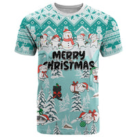 Custom Cat Christmas T Shirt Cat With Snowman In Winter Scene - Wonder Print Shop