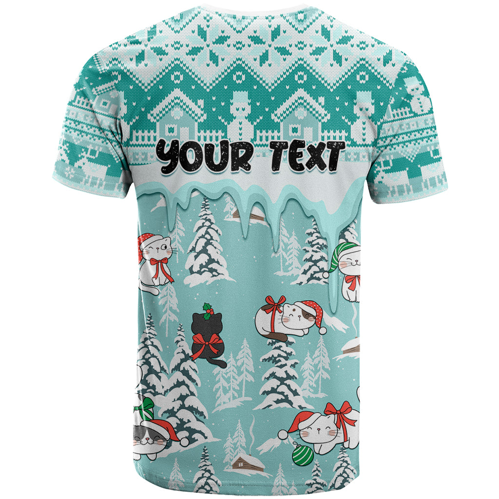 Custom Cat Christmas T Shirt Cat With Snowman In Winter Scene - Wonder Print Shop