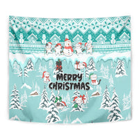 Custom Cat Christmas Tapestry Cat With Snowman In Winter Scene - Wonder Print Shop