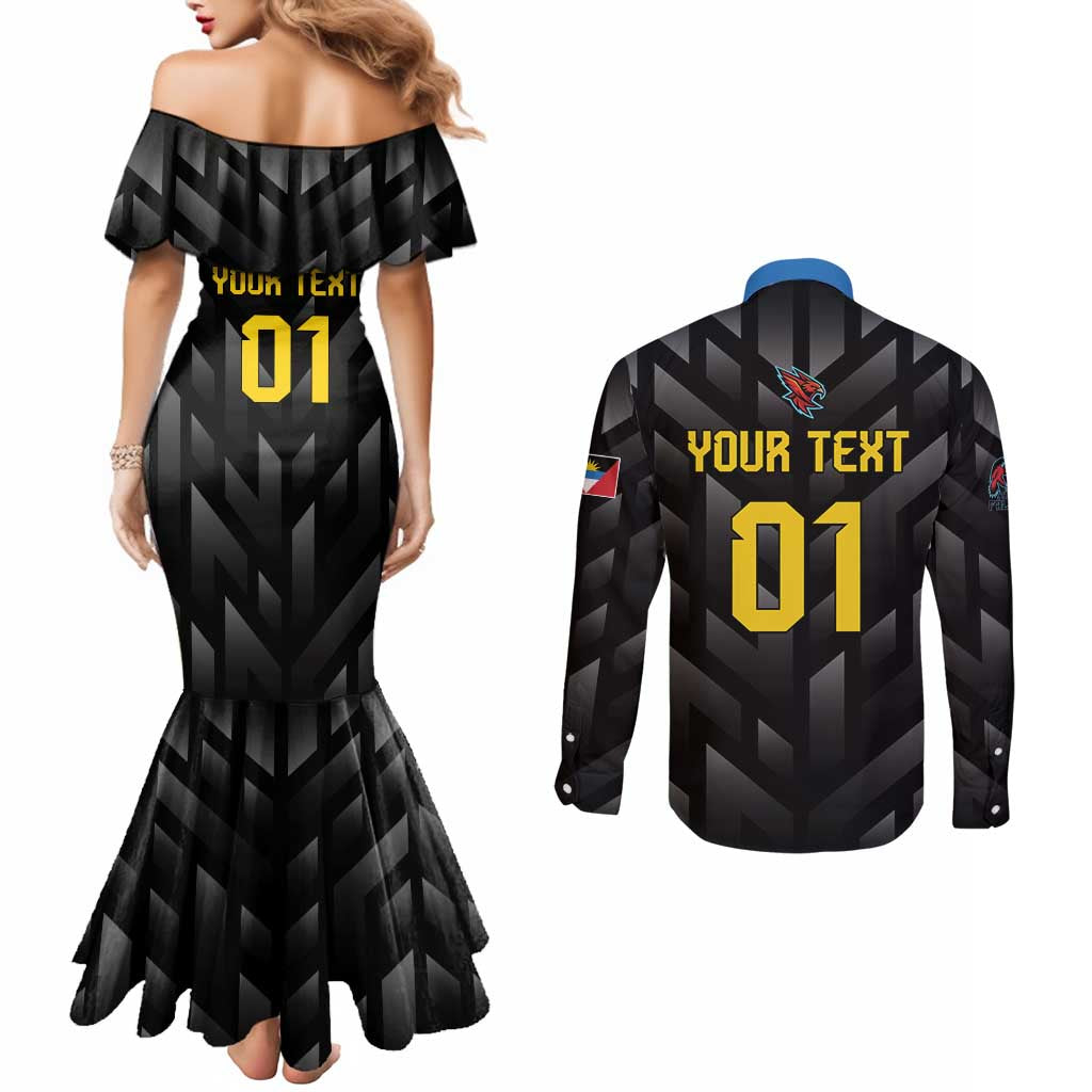 Custom Antigua and Barbuda Cricket Couples Matching Mermaid Dress and Long Sleeve Button Shirt Falcons Flying High
