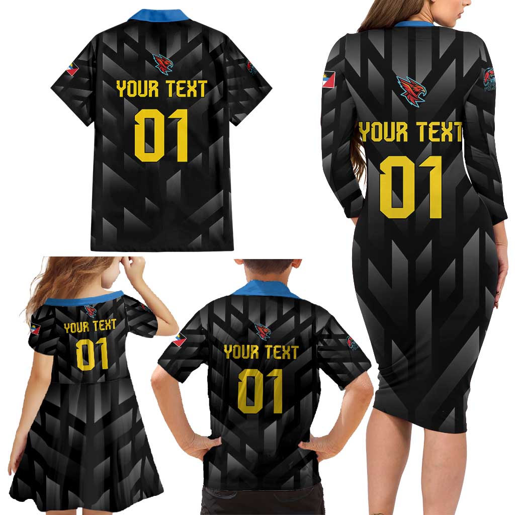 Custom Antigua and Barbuda Cricket Family Matching Long Sleeve Bodycon Dress and Hawaiian Shirt Falcons Flying High - Wonder Print Shop