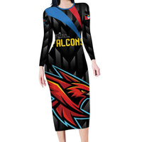 Custom Antigua and Barbuda Cricket Family Matching Long Sleeve Bodycon Dress and Hawaiian Shirt Falcons Flying High - Wonder Print Shop