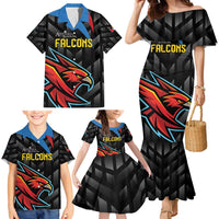 Custom Antigua and Barbuda Cricket Family Matching Mermaid Dress and Hawaiian Shirt Falcons Flying High - Wonder Print Shop