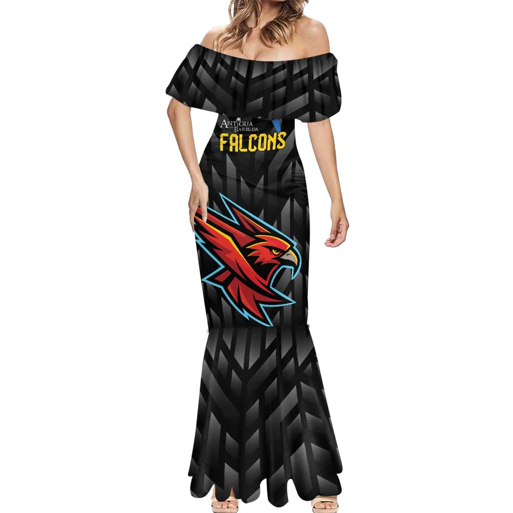 Custom Antigua and Barbuda Cricket Mermaid Dress Falcons Flying High - Wonder Print Shop