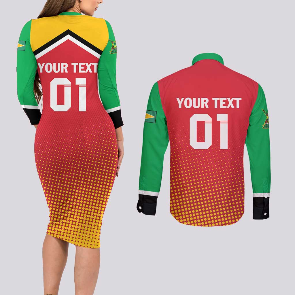 Custom Guyana Cricket Amazon Warriors Couples Matching Long Sleeve Bodycon Dress and Long Sleeve Button Shirt All The Way Champions - Wonder Print Shop