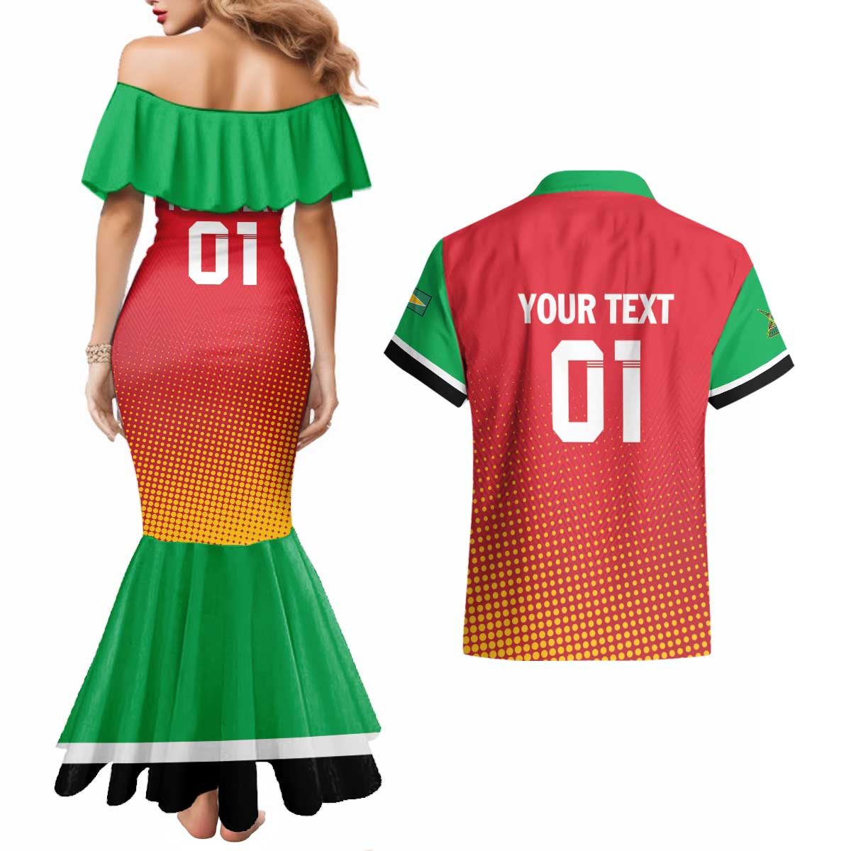 Custom Guyana Cricket Amazon Warriors Couples Matching Mermaid Dress and Hawaiian Shirt All The Way Champions - Wonder Print Shop