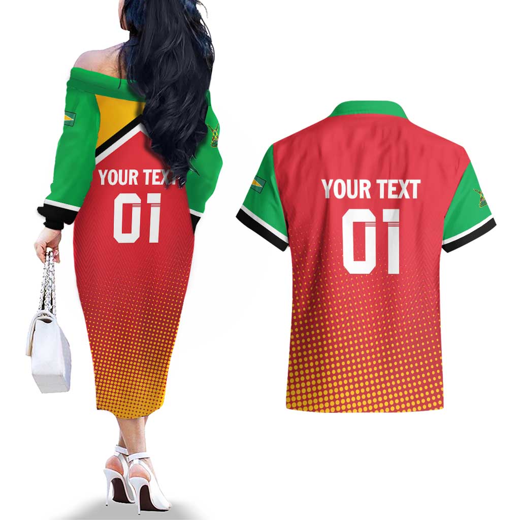 Custom Guyana Cricket Amazon Warriors Couples Matching Off The Shoulder Long Sleeve Dress and Hawaiian Shirt All The Way Champions - Wonder Print Shop