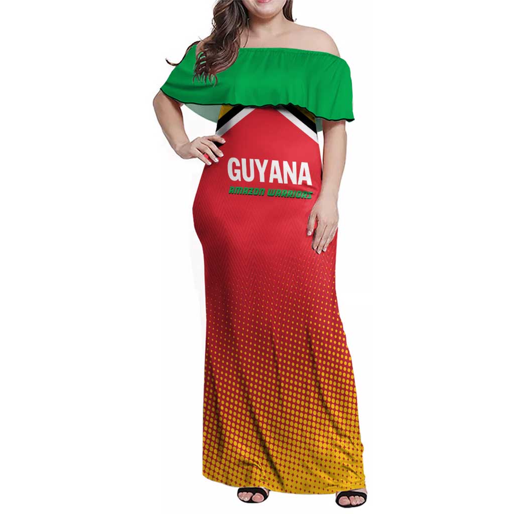 Custom Guyana Cricket Amazon Warriors Family Matching Off Shoulder Maxi Dress and Hawaiian Shirt All The Way Champions - Wonder Print Shop