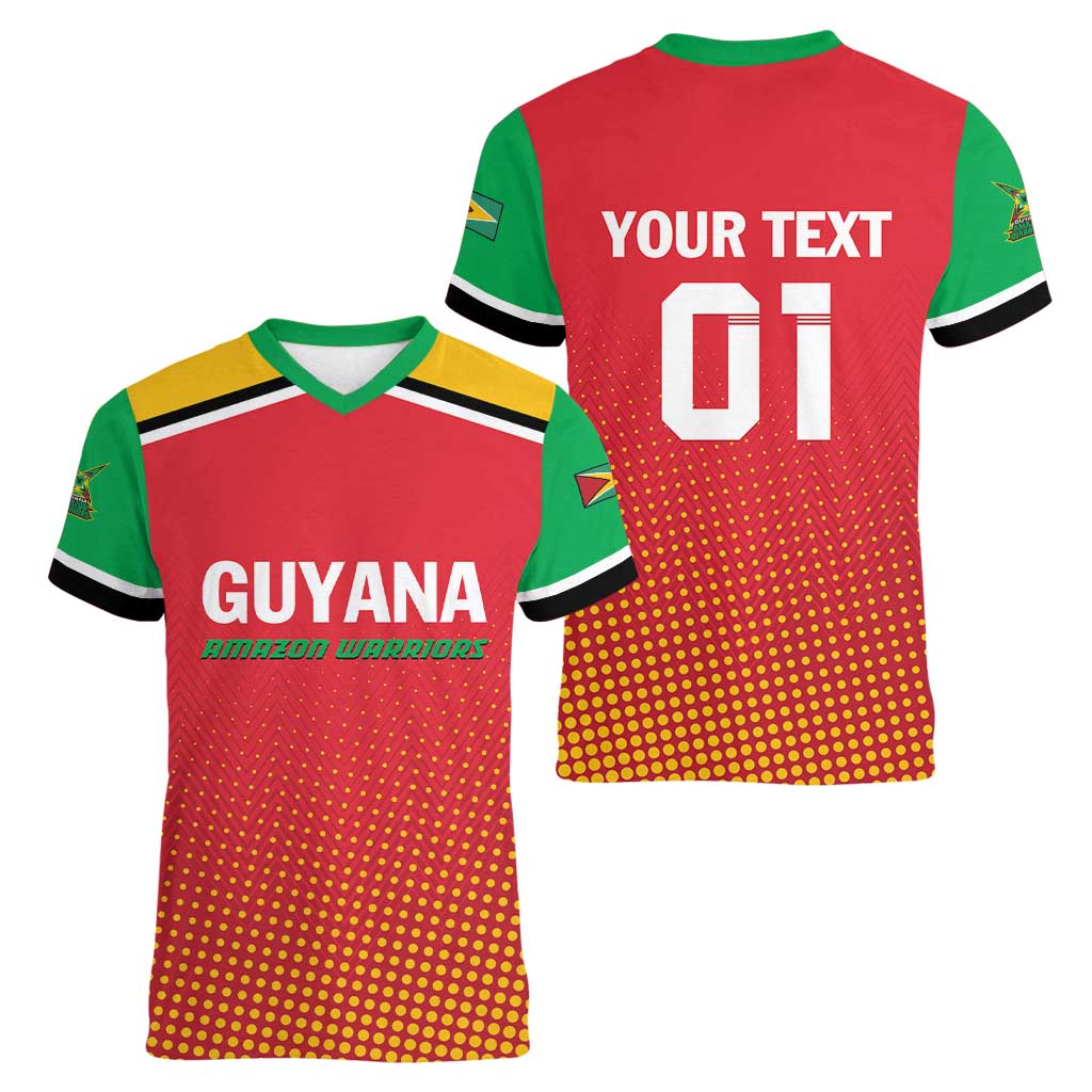 Custom Guyana Cricket Amazon Warriors Women V-Neck T-Shirt All The Way Champions - Wonder Print Shop