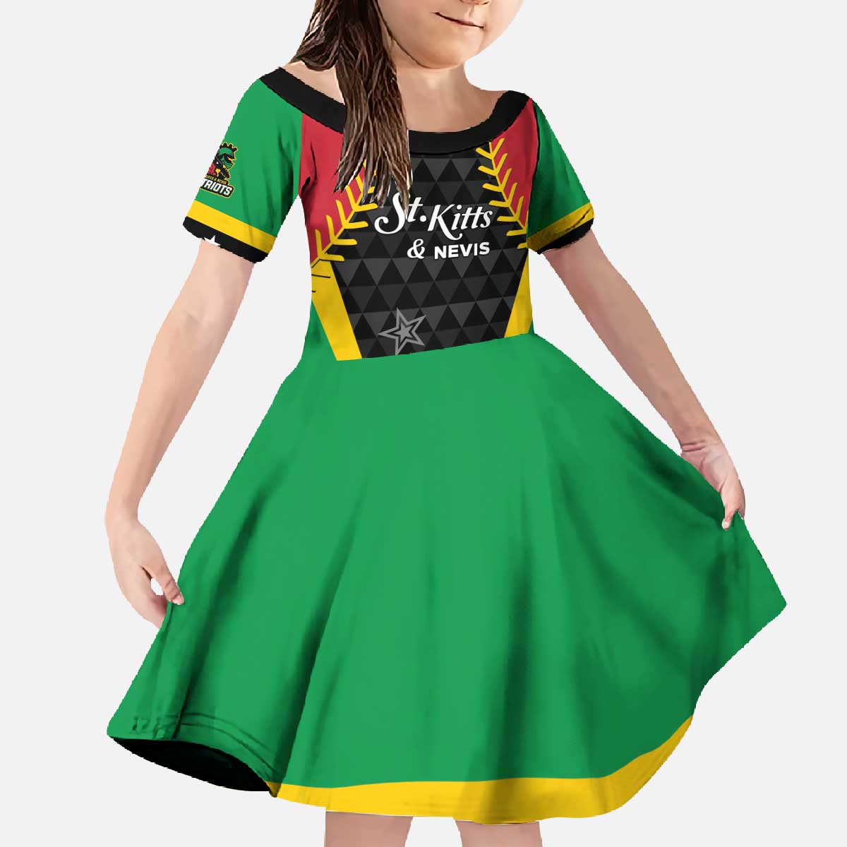 Custom Saint Kitts and Nevis Cricket Patriots Family Matching Off The Shoulder Long Sleeve Dress and Hawaiian Shirt St Kitts Nevis in Our Blood - Wonder Print Shop