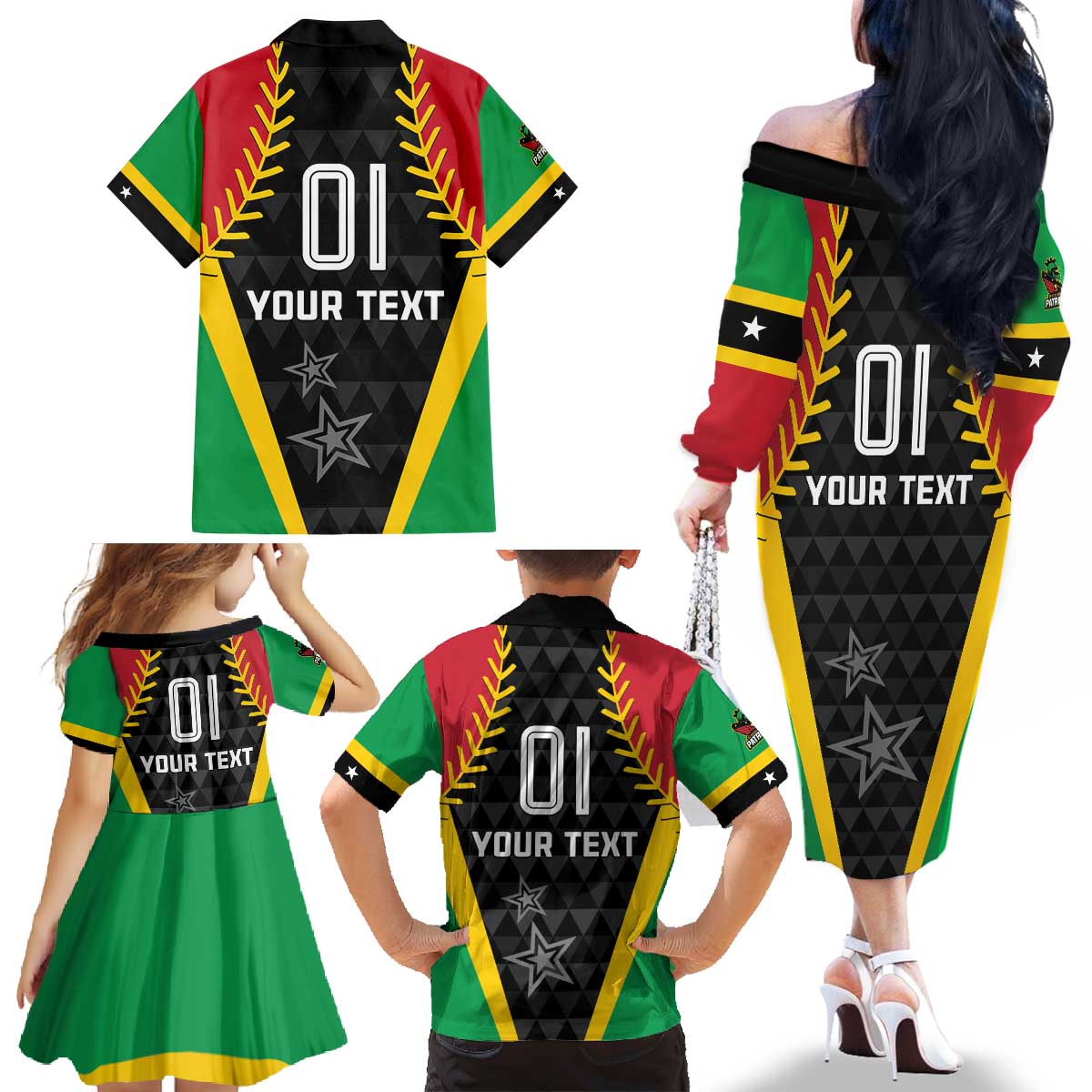 Custom Saint Kitts and Nevis Cricket Patriots Family Matching Off The Shoulder Long Sleeve Dress and Hawaiian Shirt St Kitts Nevis in Our Blood - Wonder Print Shop