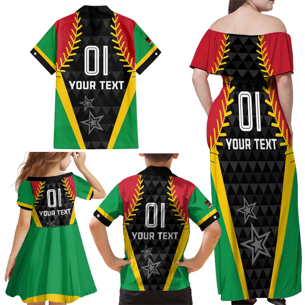 Custom Saint Kitts and Nevis Cricket Patriots Family Matching Off Shoulder Maxi Dress and Hawaiian Shirt St Kitts Nevis in Our Blood - Wonder Print Shop