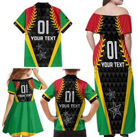 Custom Saint Kitts and Nevis Cricket Patriots Family Matching Off Shoulder Maxi Dress and Hawaiian Shirt St Kitts Nevis in Our Blood - Wonder Print Shop