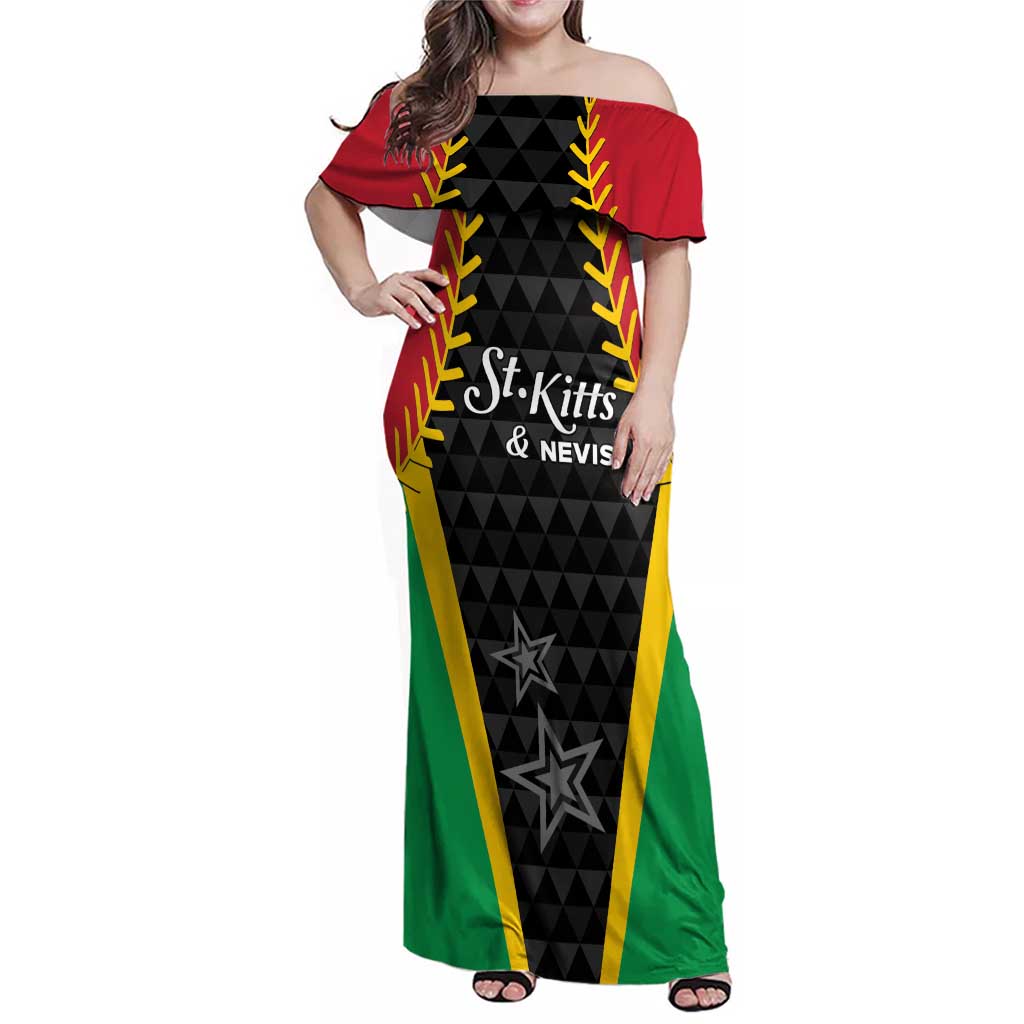 Custom Saint Kitts and Nevis Cricket Patriots Family Matching Off Shoulder Maxi Dress and Hawaiian Shirt St Kitts Nevis in Our Blood - Wonder Print Shop