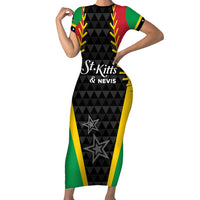Custom Saint Kitts and Nevis Cricket Patriots Family Matching Short Sleeve Bodycon Dress and Hawaiian Shirt St Kitts Nevis in Our Blood - Wonder Print Shop