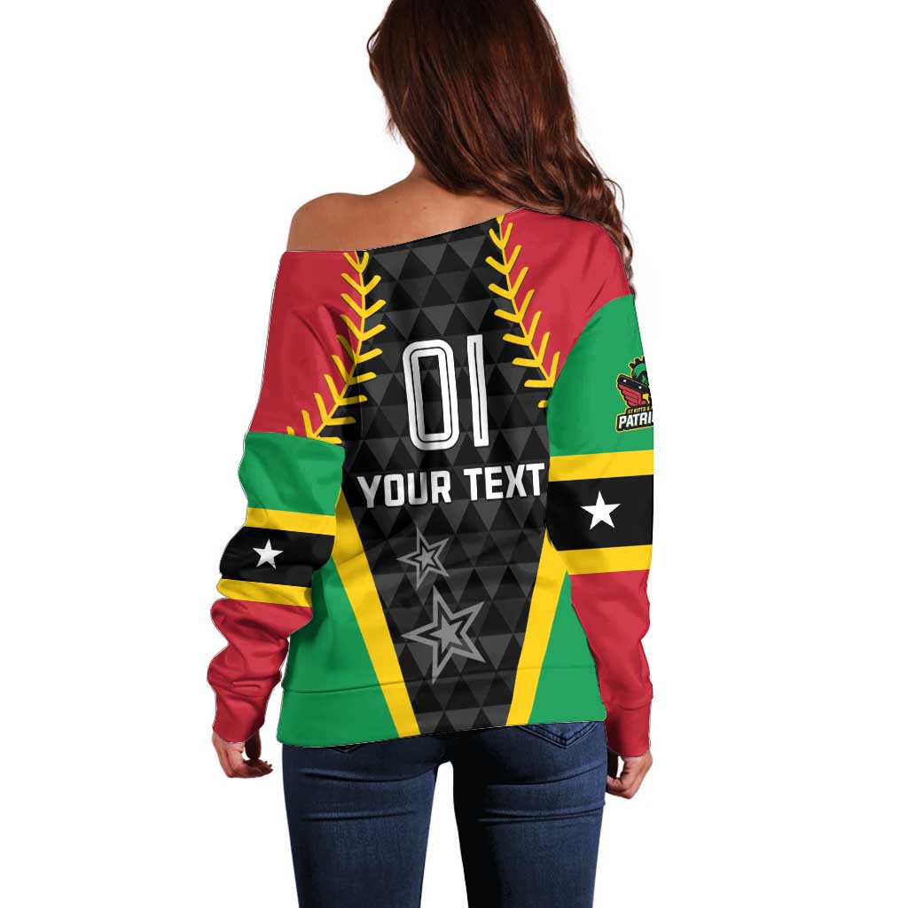 Custom Saint Kitts and Nevis Cricket Patriots Off Shoulder Sweater St Kitts Nevis in Our Blood - Wonder Print Shop
