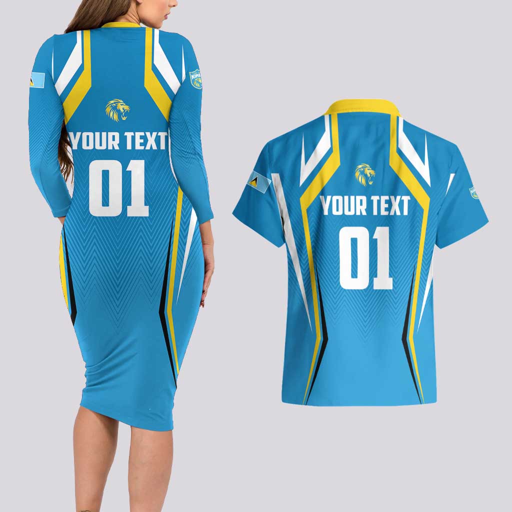 Custom Saint Lucia Cricket Couples Matching Long Sleeve Bodycon Dress and Hawaiian Shirt St Lucia Stars Champions 2024 - Wonder Print Shop