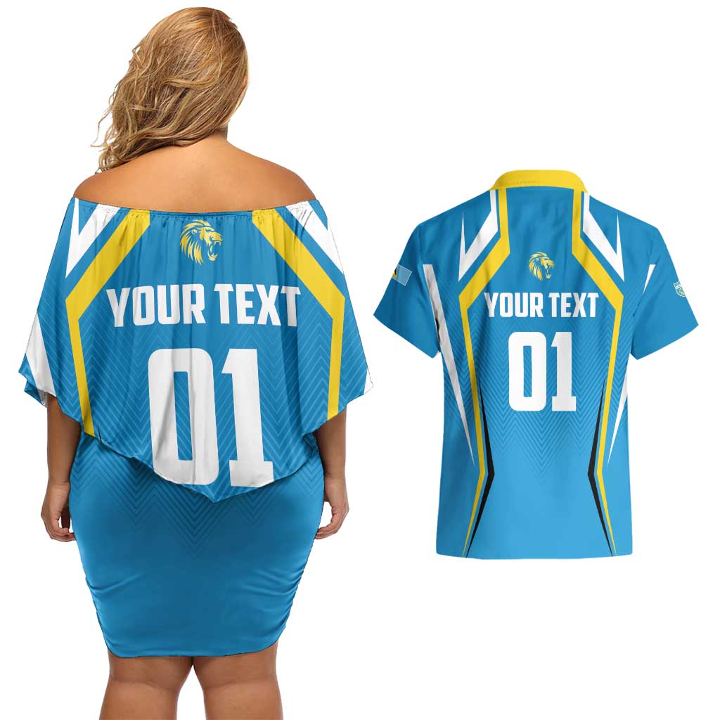 Custom Saint Lucia Cricket Couples Matching Off Shoulder Short Dress and Hawaiian Shirt St Lucia Stars Champions 2024 - Wonder Print Shop