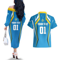 Custom Saint Lucia Cricket Couples Matching Off The Shoulder Long Sleeve Dress and Hawaiian Shirt St Lucia Stars Champions 2024 - Wonder Print Shop