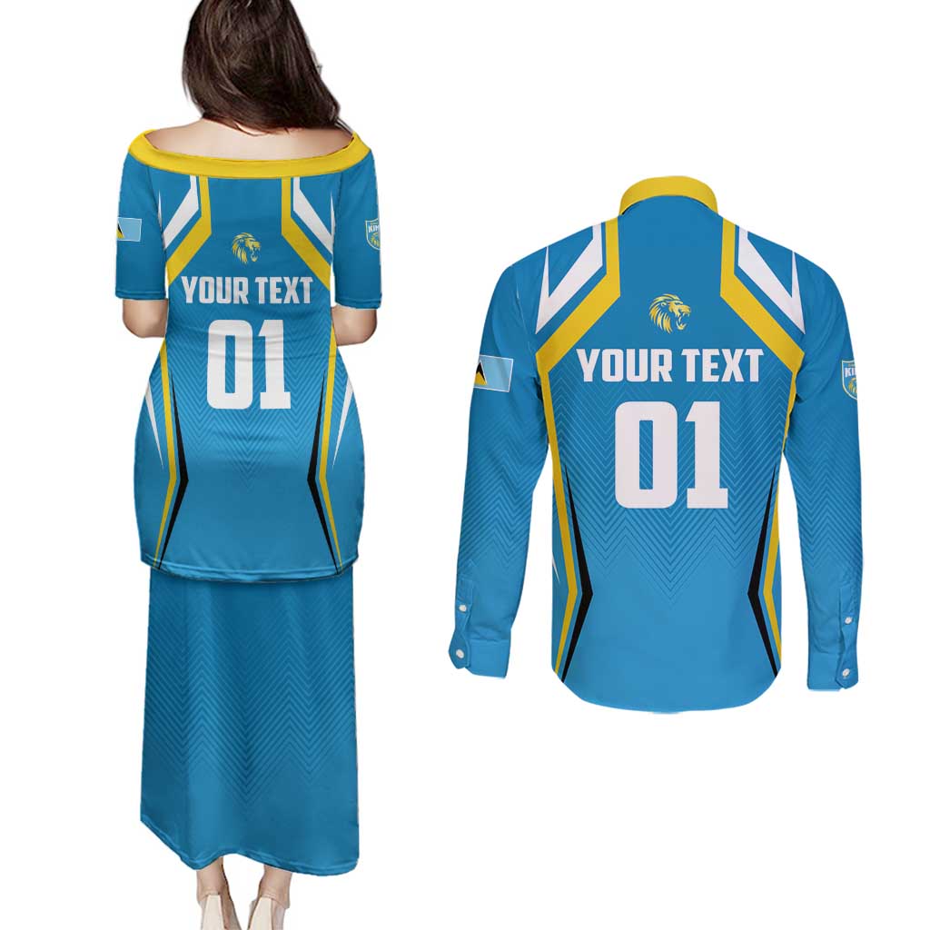 Custom Saint Lucia Cricket Couples Matching Puletasi and Long Sleeve Button Shirt St Lucia Stars Champions 2024 - Wonder Print Shop
