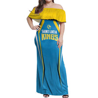 Custom Saint Lucia Cricket Off Shoulder Maxi Dress St Lucia Stars Champions 2024 - Wonder Print Shop