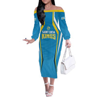 Custom Saint Lucia Cricket Off The Shoulder Long Sleeve Dress St Lucia Stars Champions 2024 - Wonder Print Shop