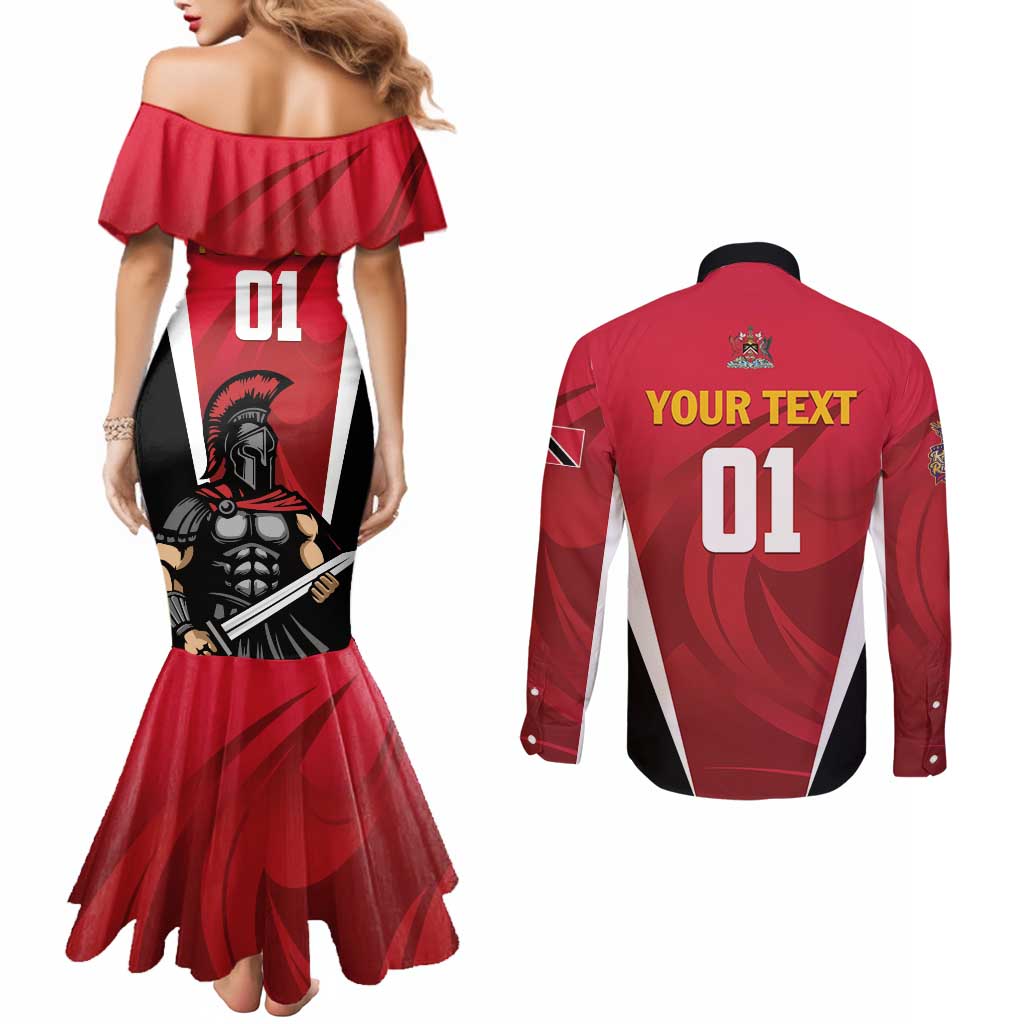 Custom Trinidad and Tobago Cricket Knight Riders Couples Matching Mermaid Dress and Long Sleeve Button Shirt Trinbago Wave The Red