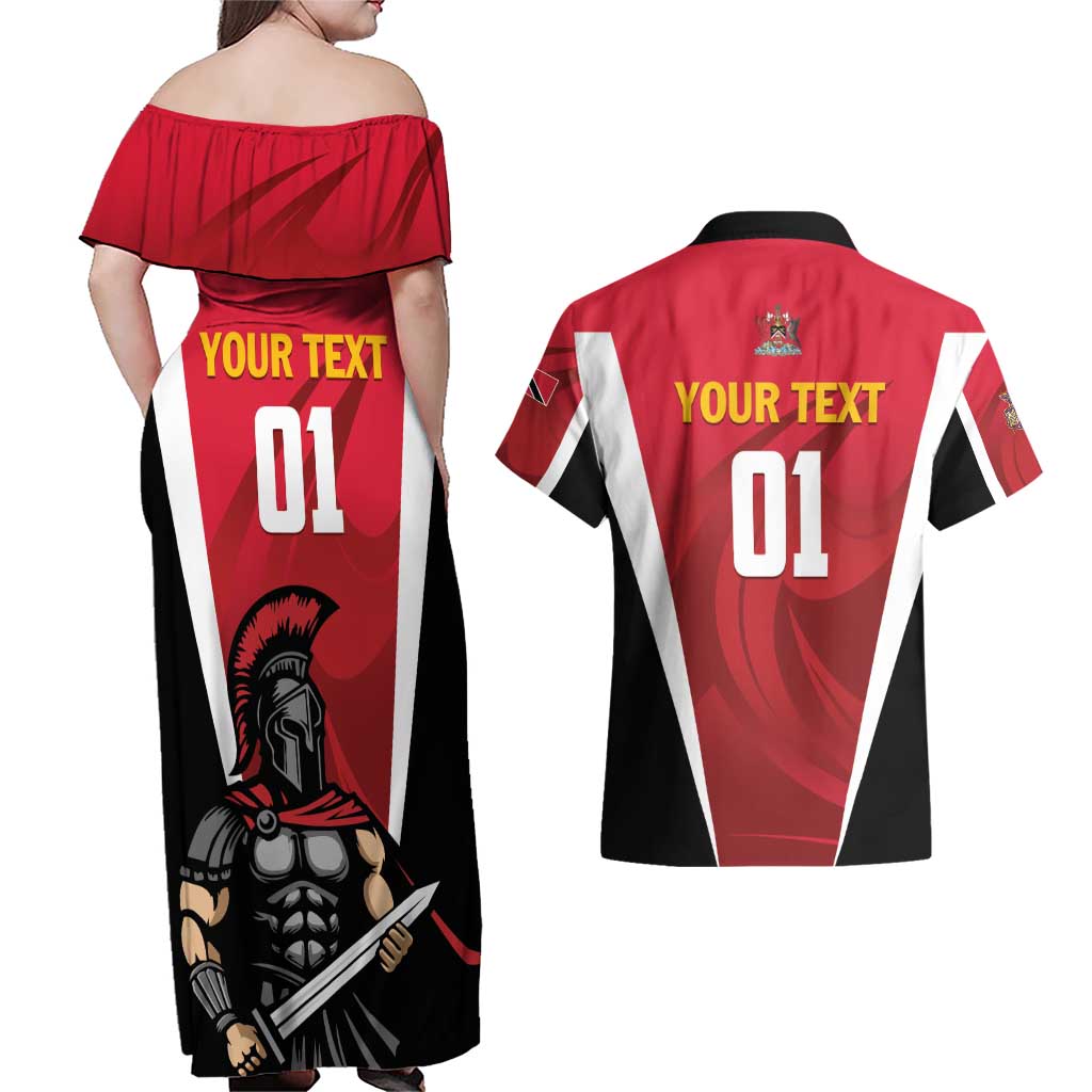 Custom Trinidad and Tobago Cricket Knight Riders Couples Matching Off Shoulder Maxi Dress and Hawaiian Shirt Trinbago Wave The Red - Wonder Print Shop
